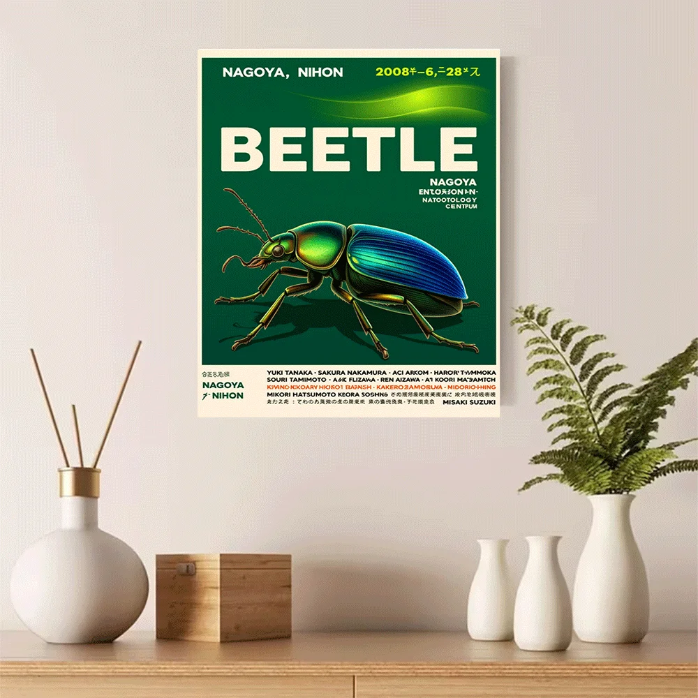 

1PC-Unframed Canvas poster wall decoration Beetle Art Print Nagoya Japan Insect Poster Entomology Nature Wildlife Design Decor