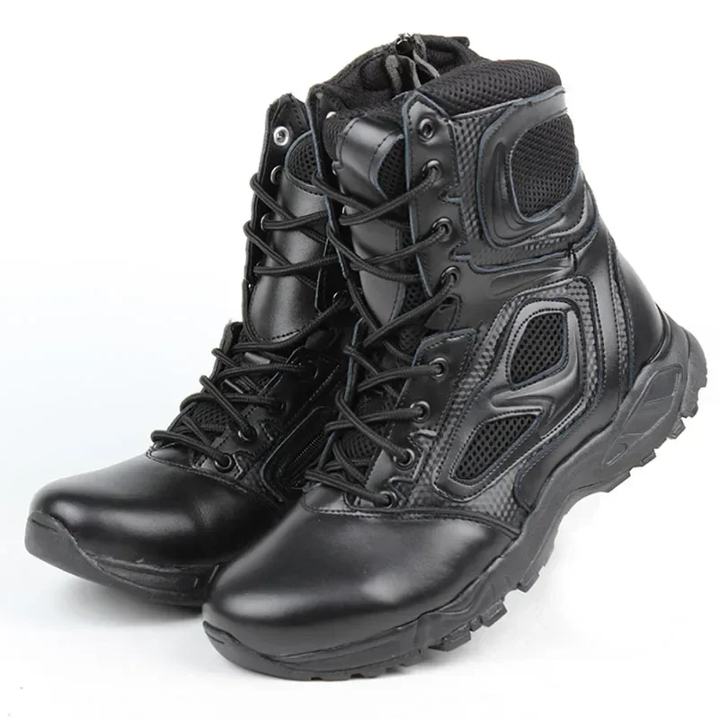 Bottes de sécurité noires pour hommes, chaussures de sécurité pour le désert, bottes d\'assaut respirantes pour moto, bottes de rinçage pour hommes,