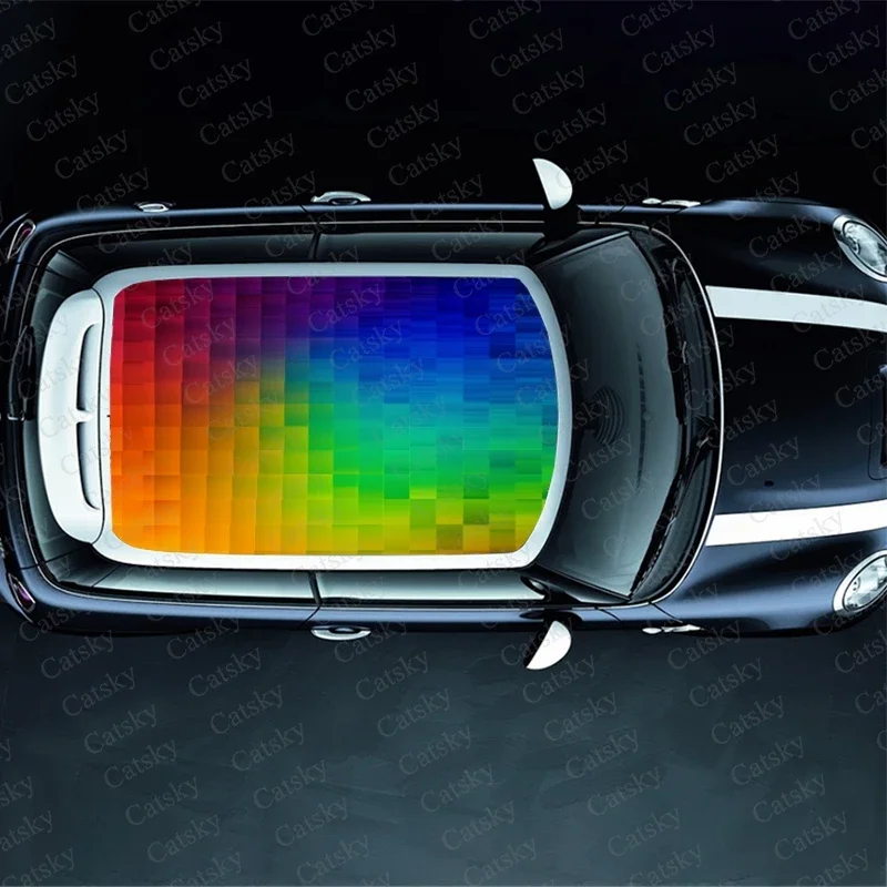 Rainbow Checkered Design Car Roof Sticker Wrap Racing SUV Accessories Packaging Painted PVC Custom Car Graphic Decal