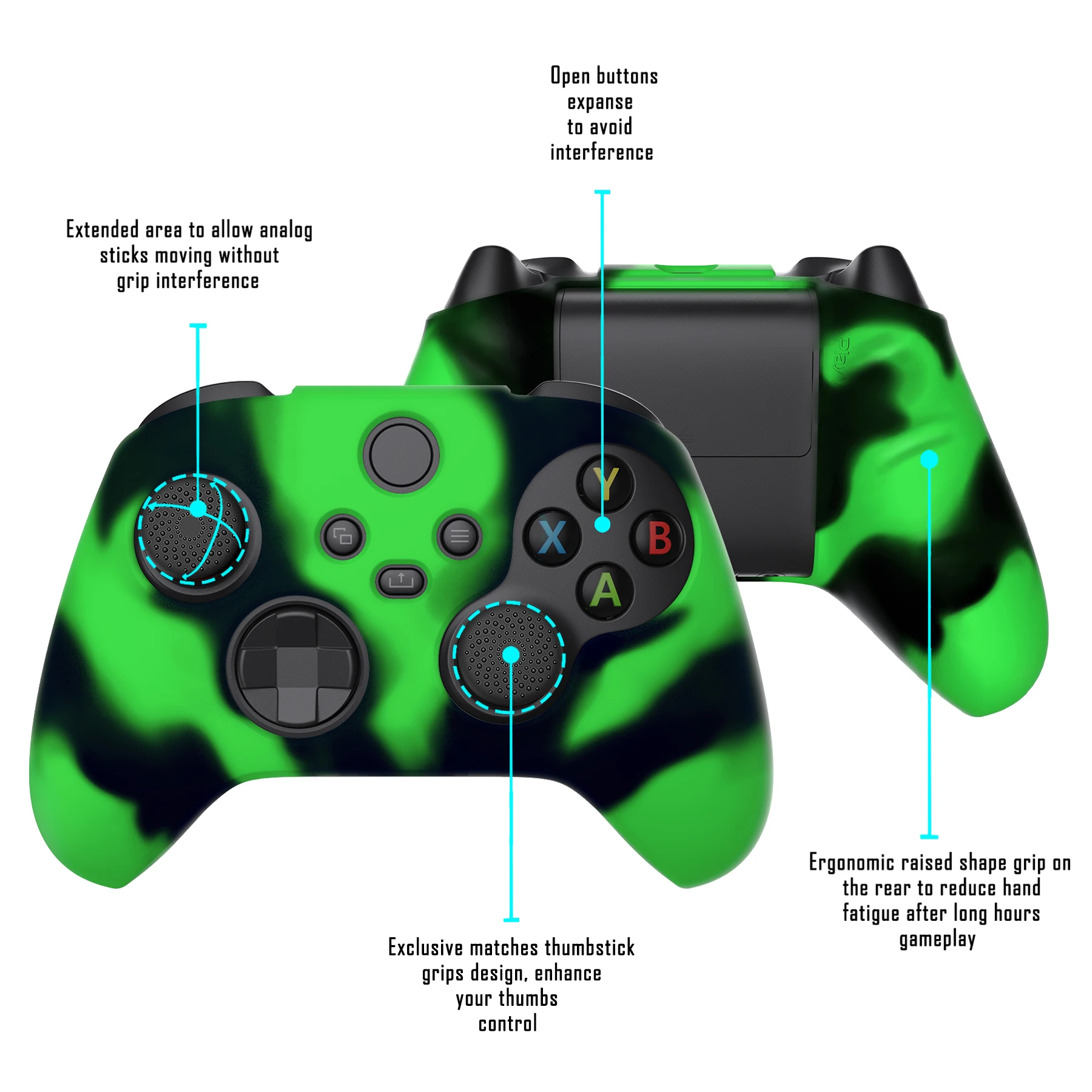 PlayVital-funda de silicona antideslizante para mando inalámbrico, cubierta suave de camuflaje para Xbox Core, con tapas negras de agarre para el pulgar