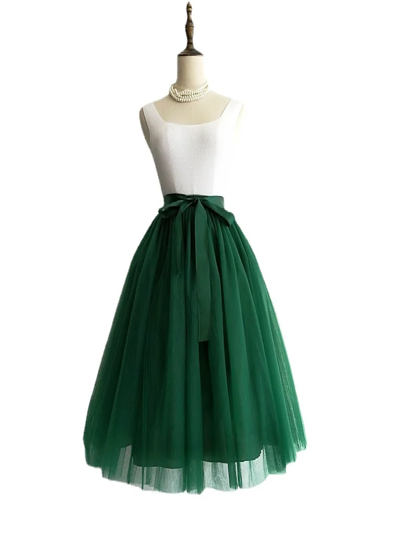 

New Women's Tulle Skirt f-length Puffy Gown Adult Skirt Polyester Fiber Pure Color Spring Faion Ladies' Skirts