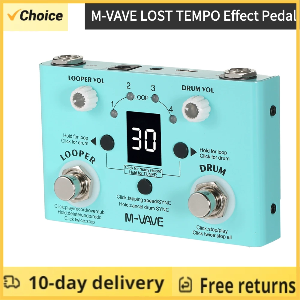 M-VAVE LOST TEMPO Effect Pedal Drum & Looper Effector Mini 2-in-1 Looper & Drum Machine Double Footswitch Looper Pedal Looper