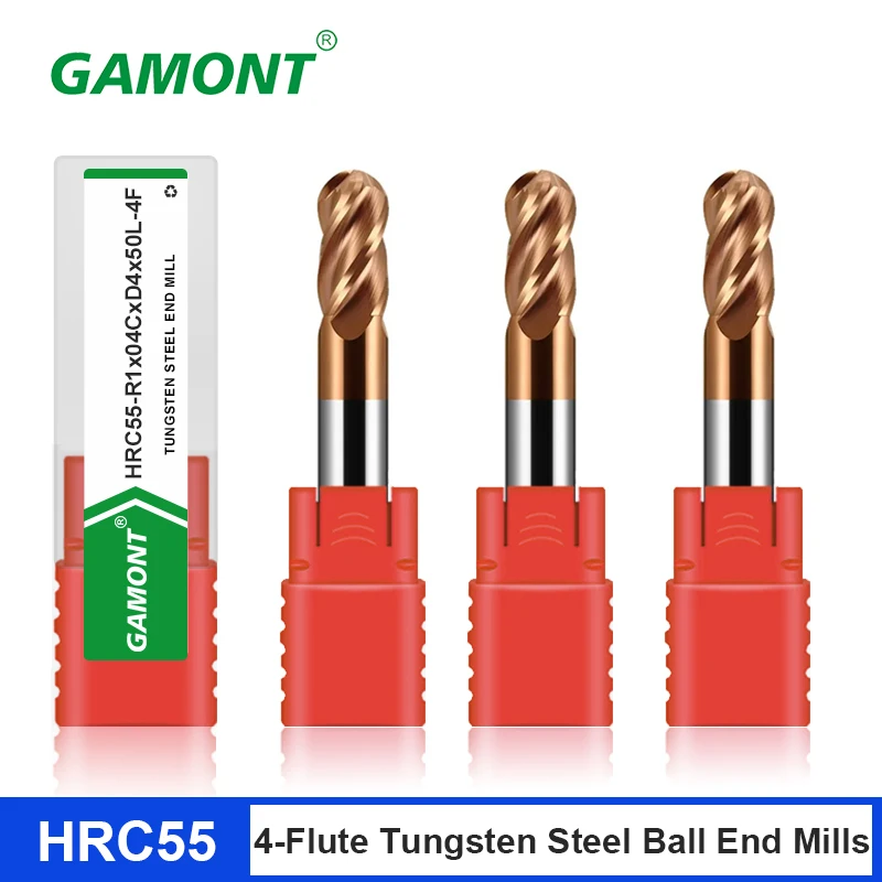 

GAMONT HRC55 4-Flute Brown Coating Tungsten Steel Carbide Ball End Endmill CNC Mechanical Machining Center Milling Cutter Tools