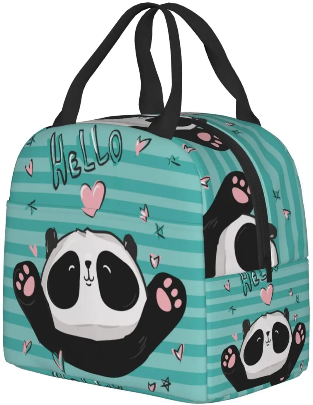 Hallo Panda Lunch-Box Isoliert Mittagessen Taschen für Kinder Frauen Mehrweg Mittagessen Tote Taschen, perfekt für Schule/Camping/Strand/Reise