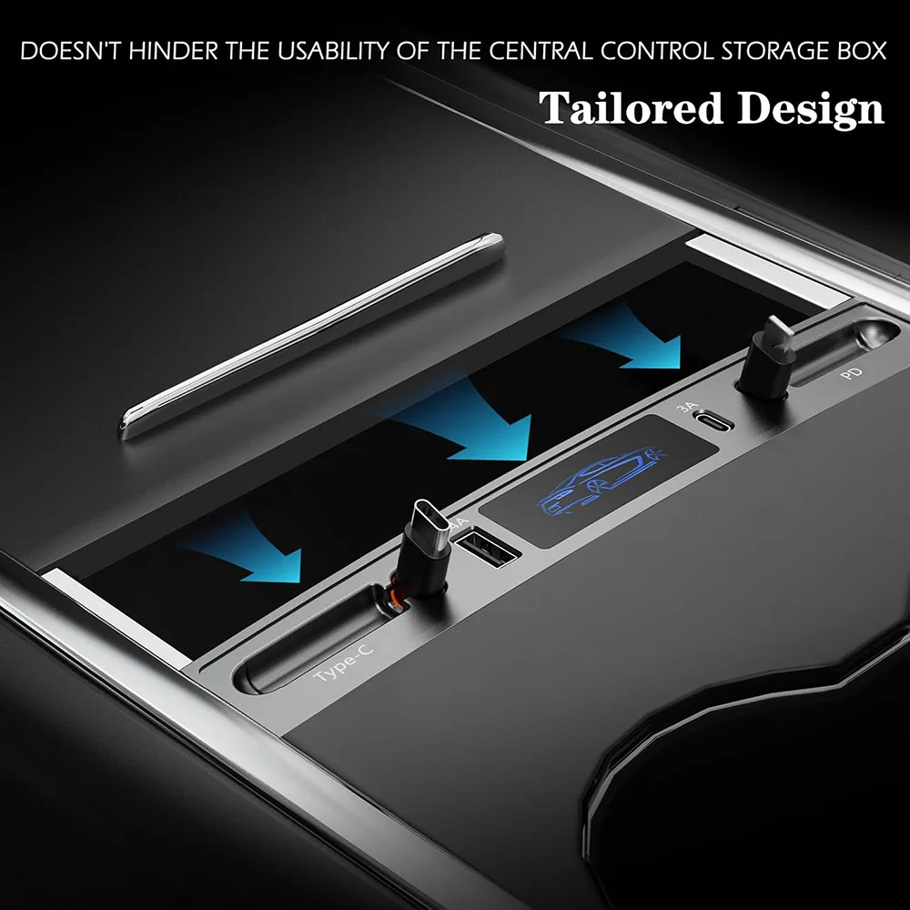 

4in1 Car USB Charger Multi Port for 2021-2023 Tesla Model 3/Y,Multifunctional Tesla Accessories with Logo Gifts for Tesla Owners