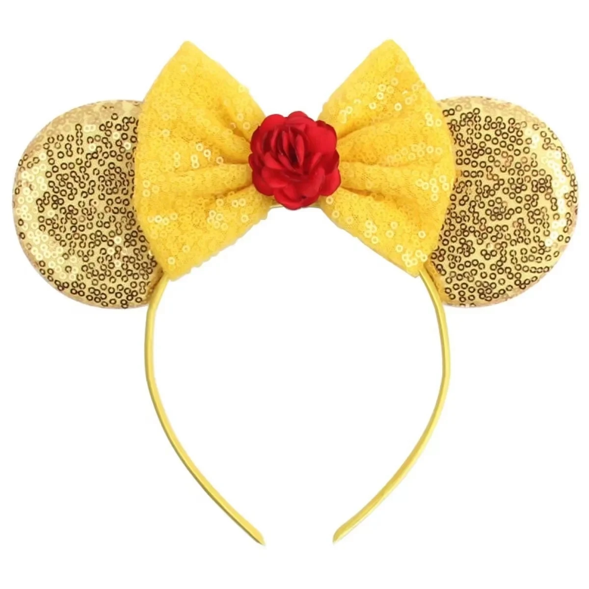 Ziming Christmas  Gold Mouse Ears Headband For Girls Rose Flower Sequin Bow Hairband Festival Party Cosplay DIY Hair Accessories