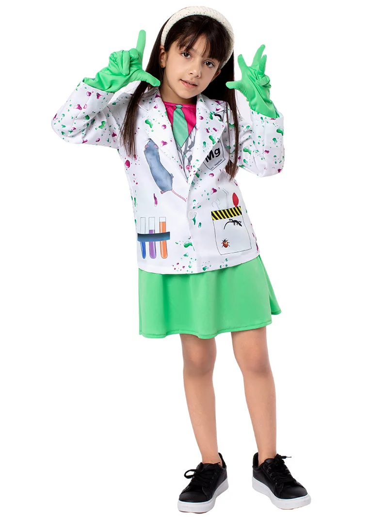زي عالم الهالوين للأطفال الصغار - معطف مختبر مضحك مع أنابيب اختبار متوهجة وشعر مستعار أينشتاين، زي حفلات العلوم في مرحلة ما قبل المدرسة