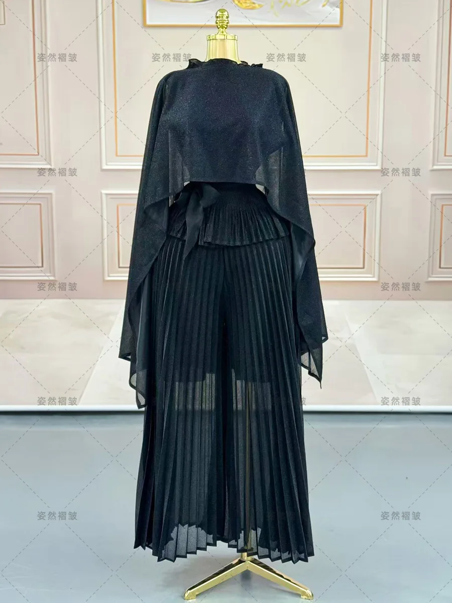 Miyake Chiffon a pieghe in due pezzi Abbigliamento da donna Vita alta Pantaloni a pieghe a gamba larga Abito drappeggiato leggero e traspirante multicolore