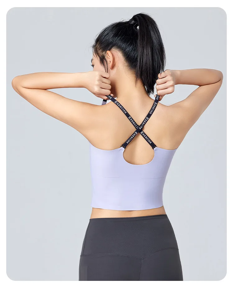 Canotta da yoga estiva da donna, spallacci regolabili con lettera, monopezzo con imbottitura sul petto, reggiseno da allenamento fitness traspirante per palestra