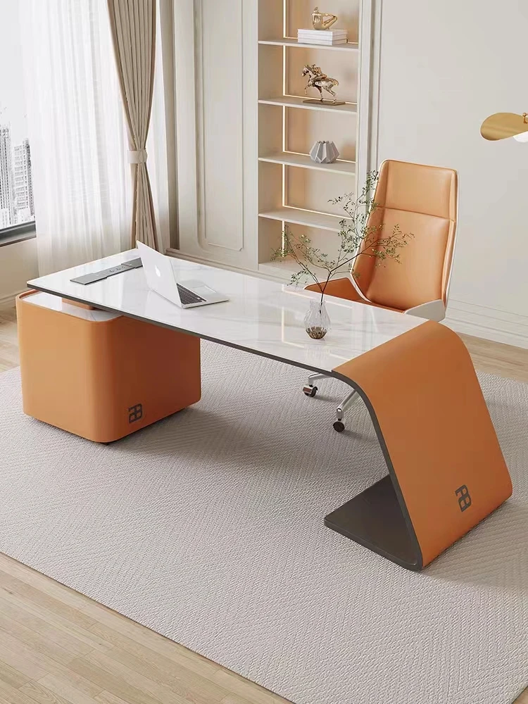 minimalist rock desk study room modern minimalist home L-shaped computer desk bookshelf integrated light luxury office desk