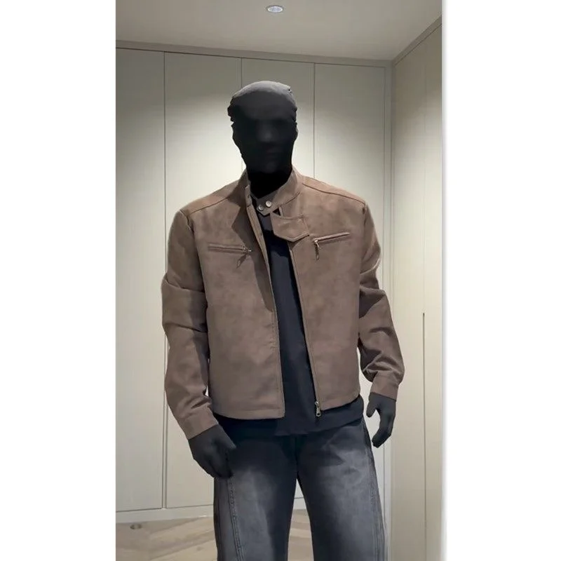 

Loose Fit DAZHONGMA Men's Jaet ort Sle Tie Dye oulder Padded Leather Coat Autumn Season Casual Youthful Vitali