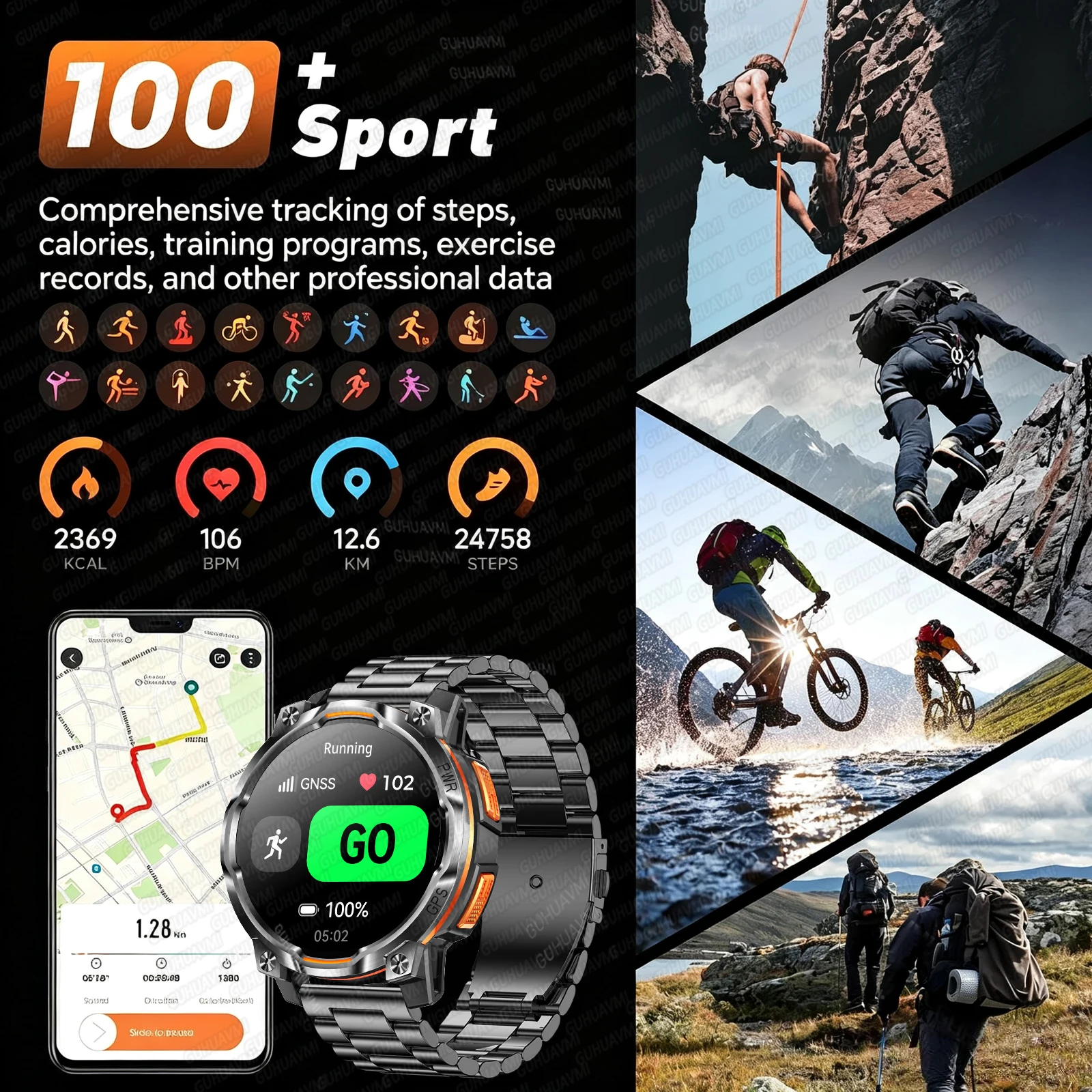 New Upgrade GPS Offline Map Position Smart Watch 1200mAh Battery IPX8 Swim Heart Rate 1.46”AMOLED Screen Men Women Fitness Watch