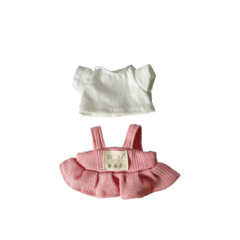 لملابس Labubu يجلس حفلة الزي مع وزرة الأرنب وفستان مجموعة 17 سنتيمتر دمية خلفية الحمالات تنورة زي الملابس فقط