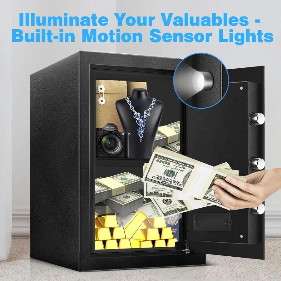 ตู้เซฟดิจิตอลสำหรับบ้านพร้อมสัญญาณเตือนภัย ไฟ LED และแป้นพิมพ์แบบเงียบ ตู้เซฟขนาดใหญ่พร้อมชั้นวางปรับระดับได้สำหรับเอกสารและของมีค่า