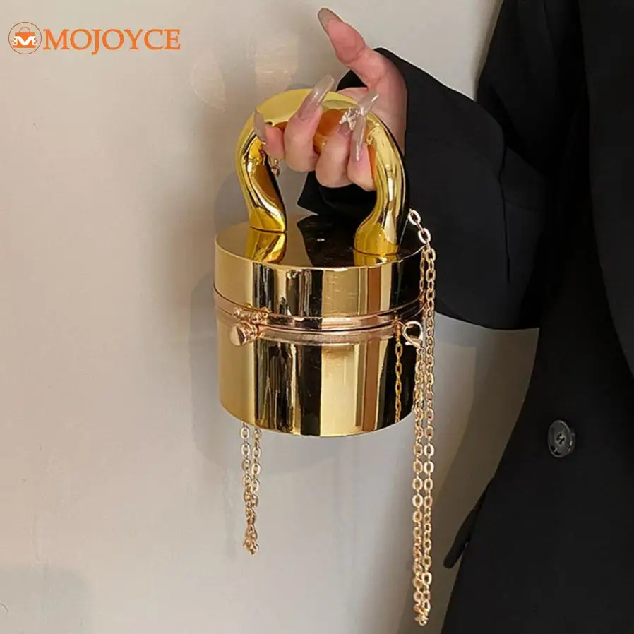 Trend Acrylic Cylinder Mini Evening Handbags Niche Design Chain Crossbody Bag Metal Handle Luxury Box Dinner Bags Small Tote Bag