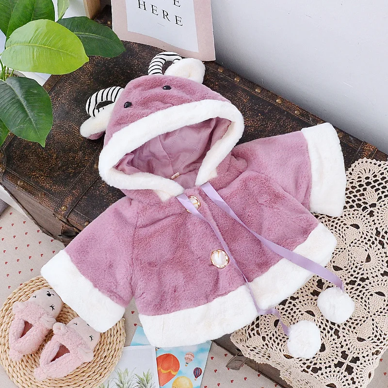 Baby Girl\'S New Winter Coat Is Warm And Cute With A Sheep Horn Hooded Sweater And A Shawl Suitable For 0-3 Years Old