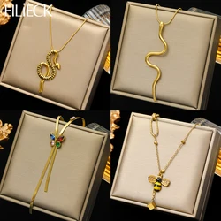EILIECK 316L Stainless Steel Snake Bee Butterfly Pendant Necklace For Women Girl Fashion Gold Color Neck Chain Jewelry Gift