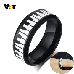 Vnox Stylish Piano Elements Wedding Bands Rings for Men Black Stainless Steel Beveled Polished Edge Comfort Fit Male Jewelry