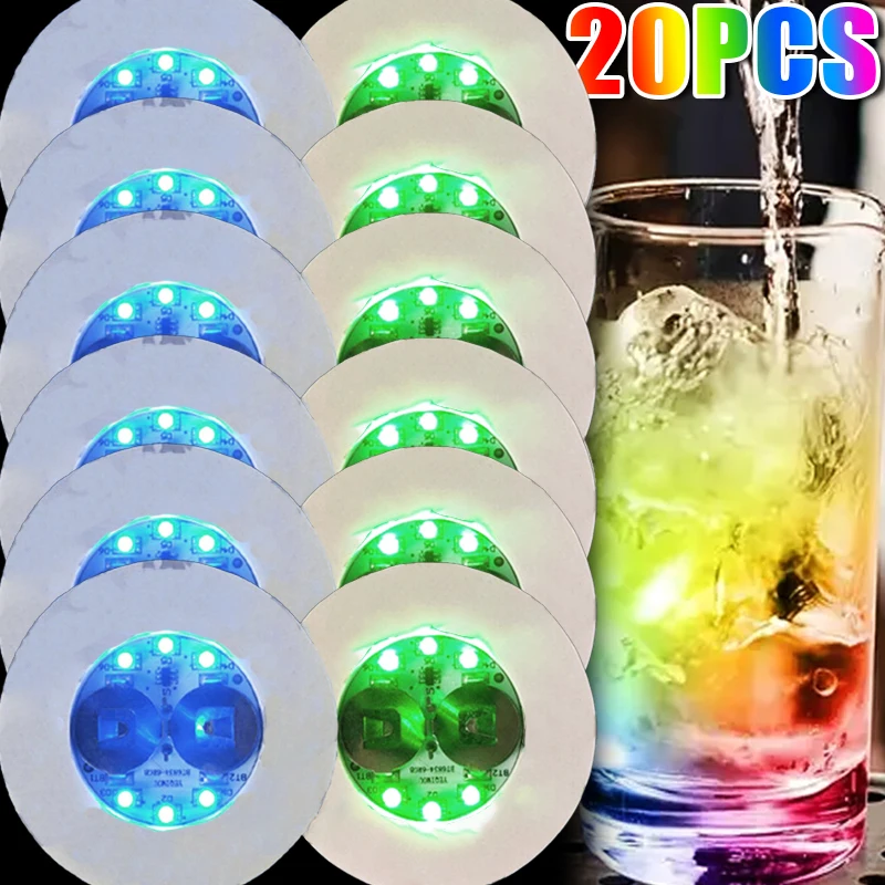 

2/20Pcs LED Bottle Mat Cup Light Stickers Luminous Drinking Glass Cup Pads Bars Party Cocktail Wine Cushion Light-emitting Prop
