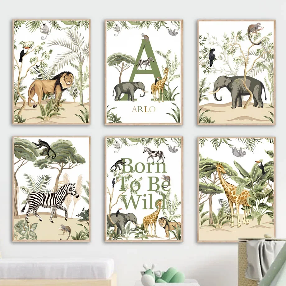 

Lion Elephant Zebra Giraffe Monkey Toucan Wild Jungle Animals Posters Prints Wall Art Canvas Pictures Cute Baby Kids Room Decor