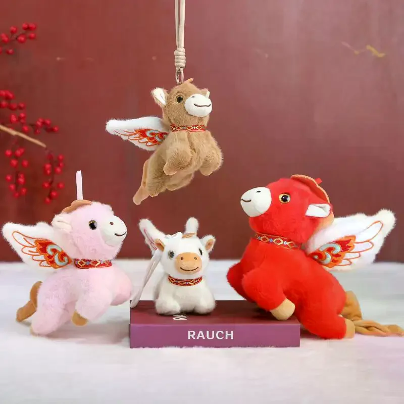 1 Uds. Regalo de Navidad adorno de caballo volador suave lindo Mini llavero con colgante de caballo mascota de Año Nuevo Pony rojo juguete de peluche decoración del hogar del coche