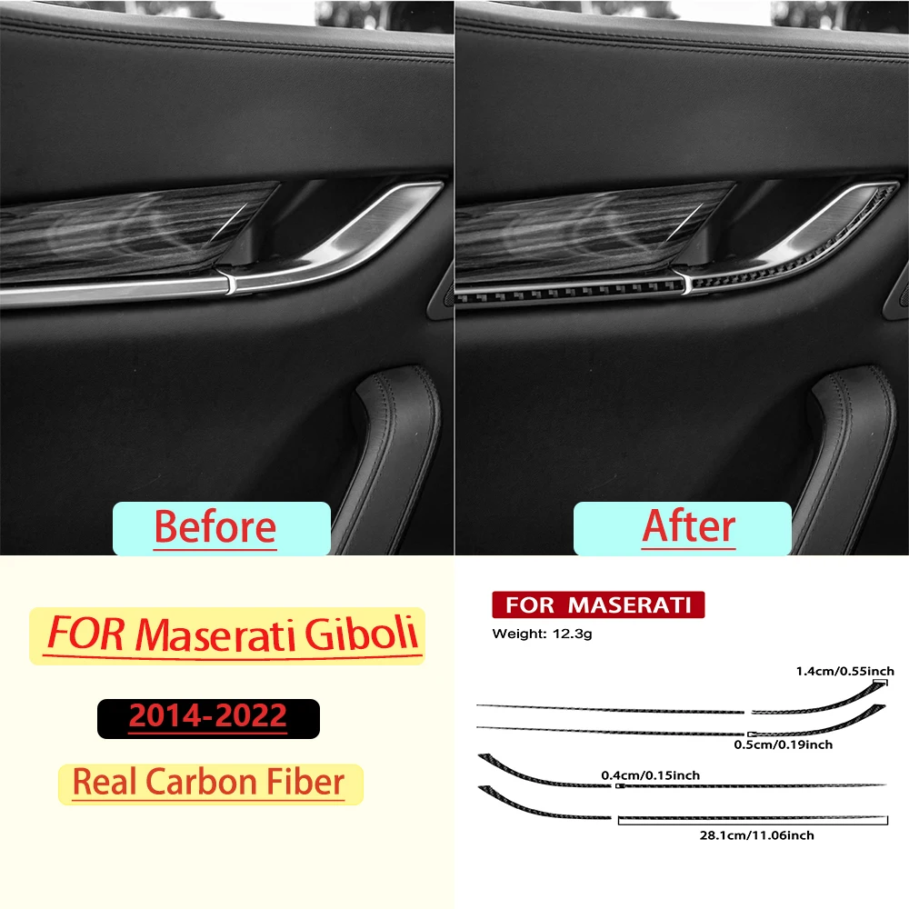 Real Soft Carbon Fiber For Maserati Giboli  2014–2022 Car Door Inner Door Handle Cover Trim Customizable Car Sticker Interior Ac