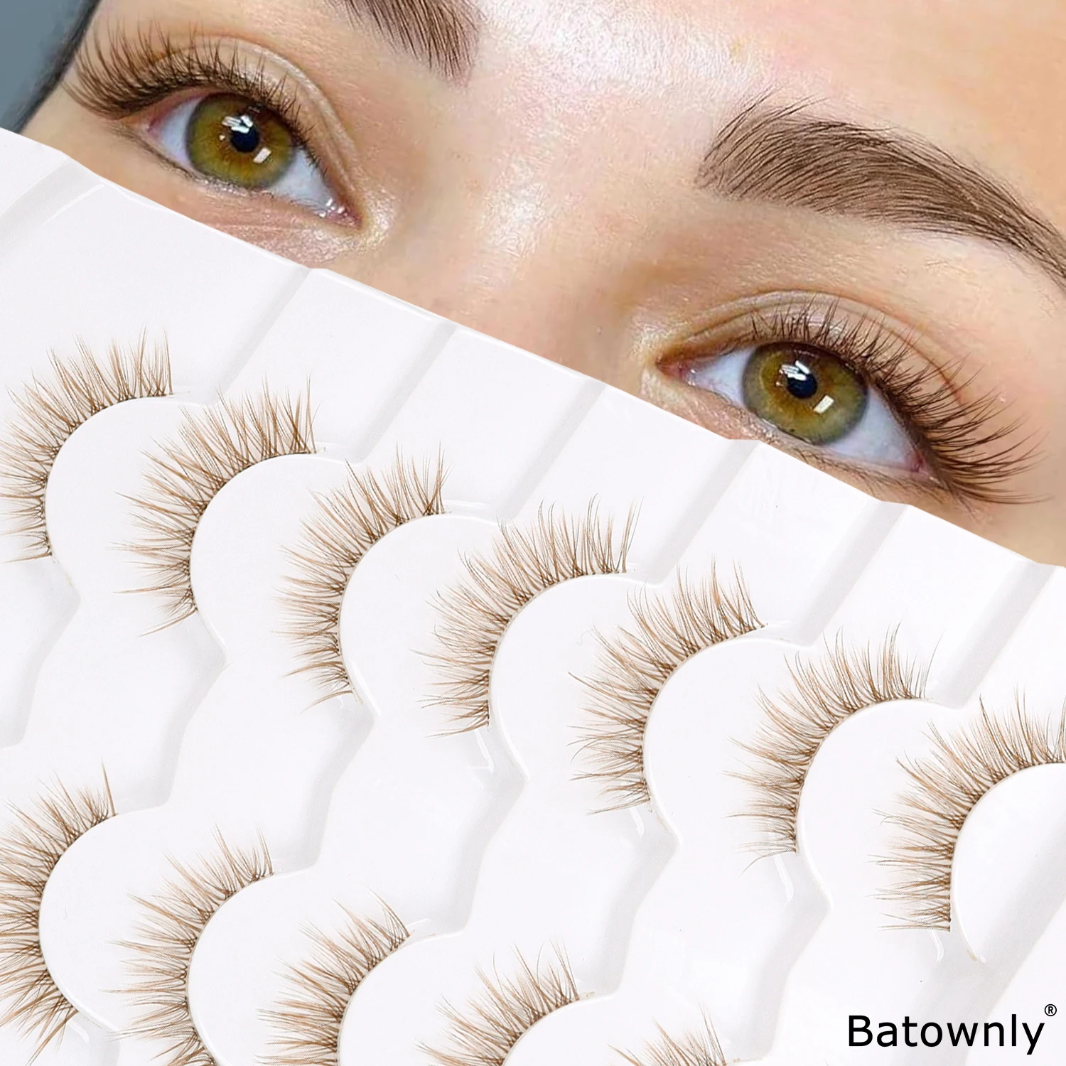 7 paia di ciglia finte marroni C ricci con stelo trasparente Le ciglia finte naturali sono adatte per tutti i giorni/festival