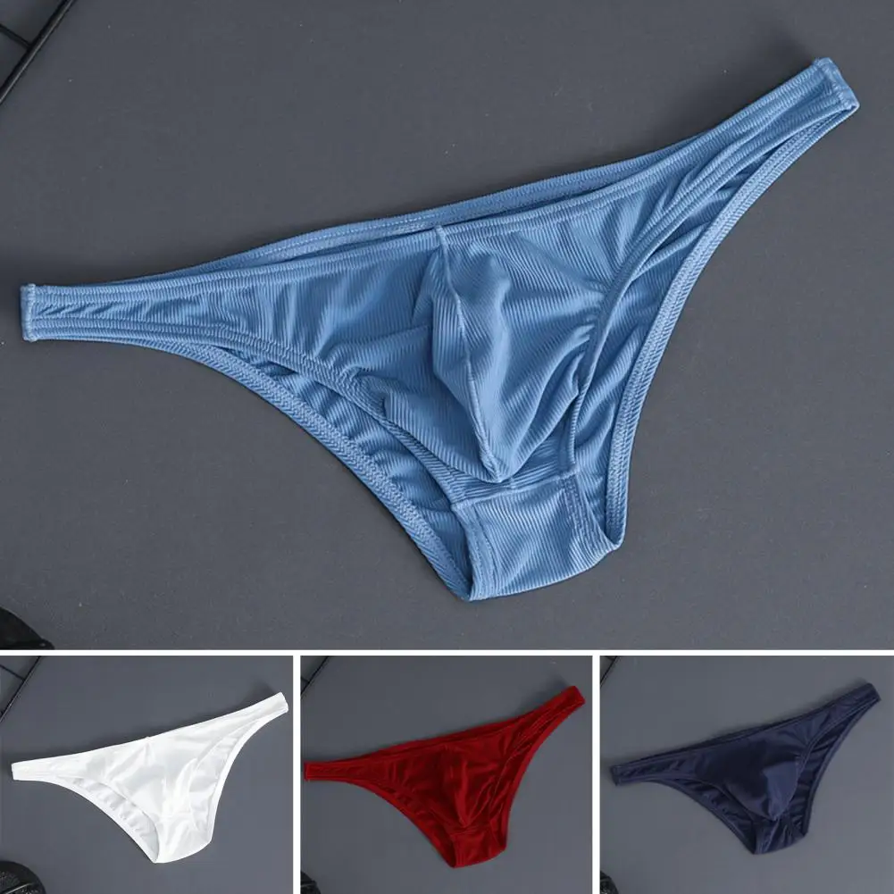 Men Briefs Ice Silk Solid Color U Convex Men Underpants Sexy Quick Dry Thong Male Panties For Sleeping