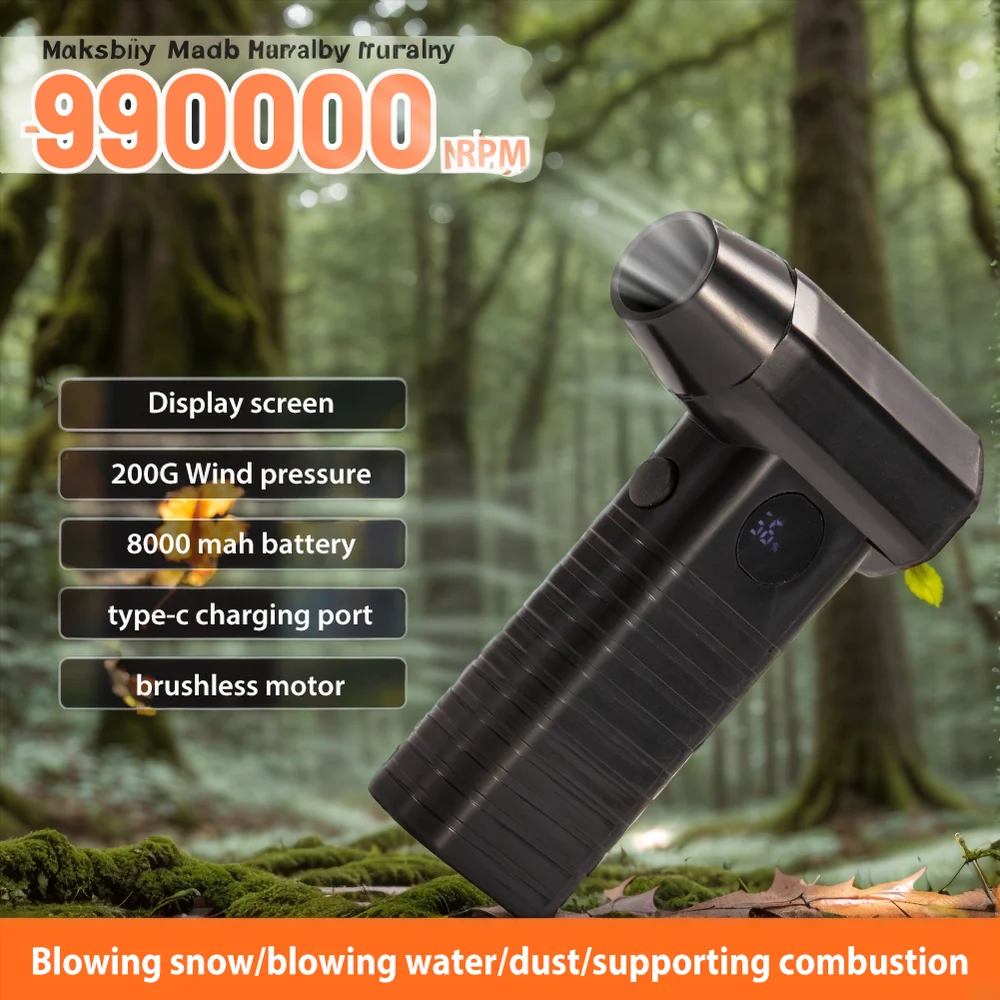 

Мощный турбовентилятор 990000 об/мин, портативный беспроводной пылеочиститель TypeC, зарядка, бесщеточный струйный вентилятор, уличная домашняя чистка