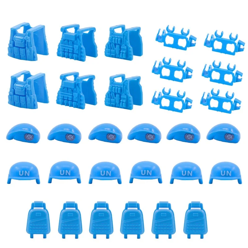 UN Peacekeeping Force Wear Equipment Soldier Beret Vests Figures Moc Minifigurine Parts Accessories Building Bricks Blocks Toy