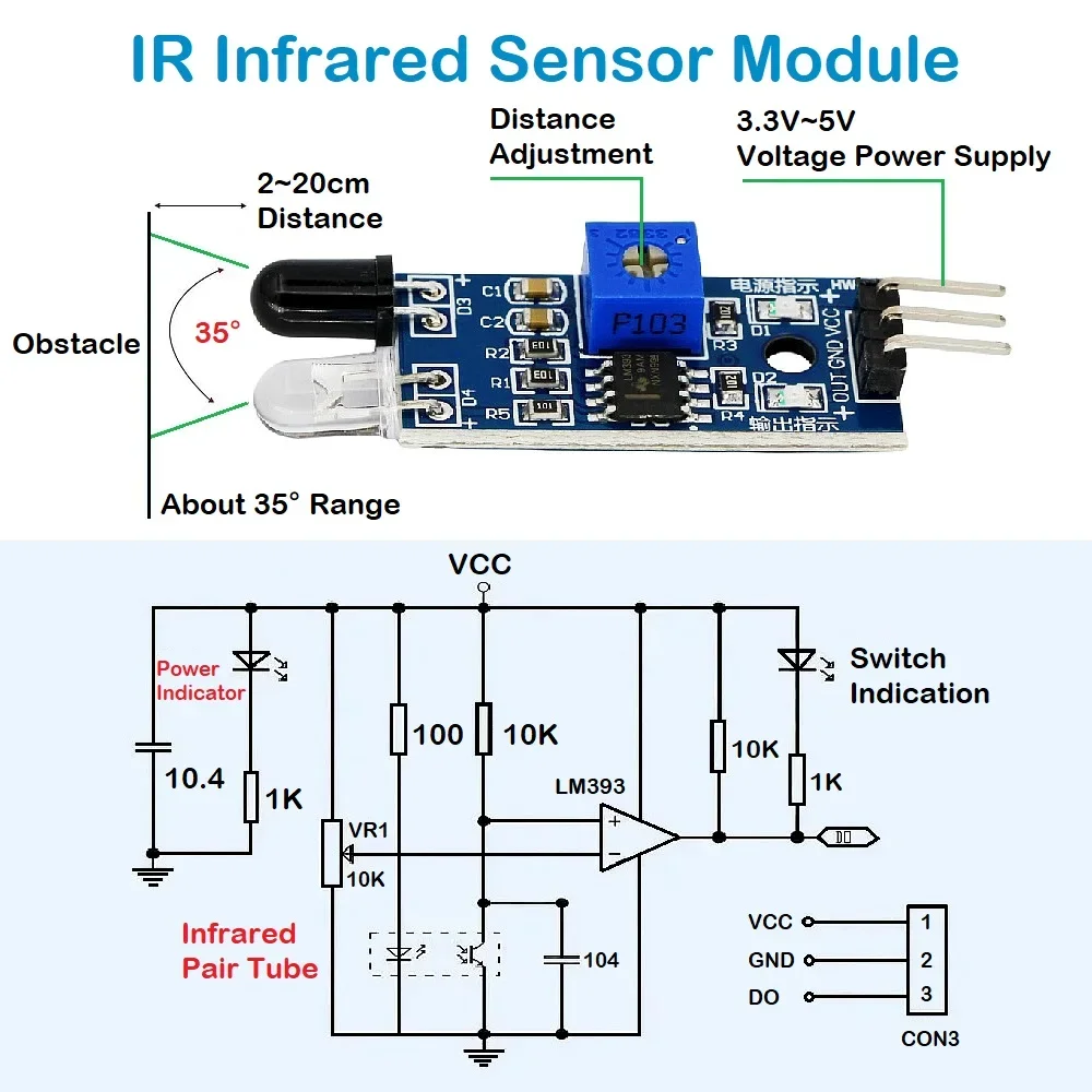 Módulo de Sensor de evitación de obstáculos infrarrojo IR, electrónico inteligente para Arduino, Robot de coche inteligente, fotoeléctrico reflectante de 3 pines, 1-10 Uds.