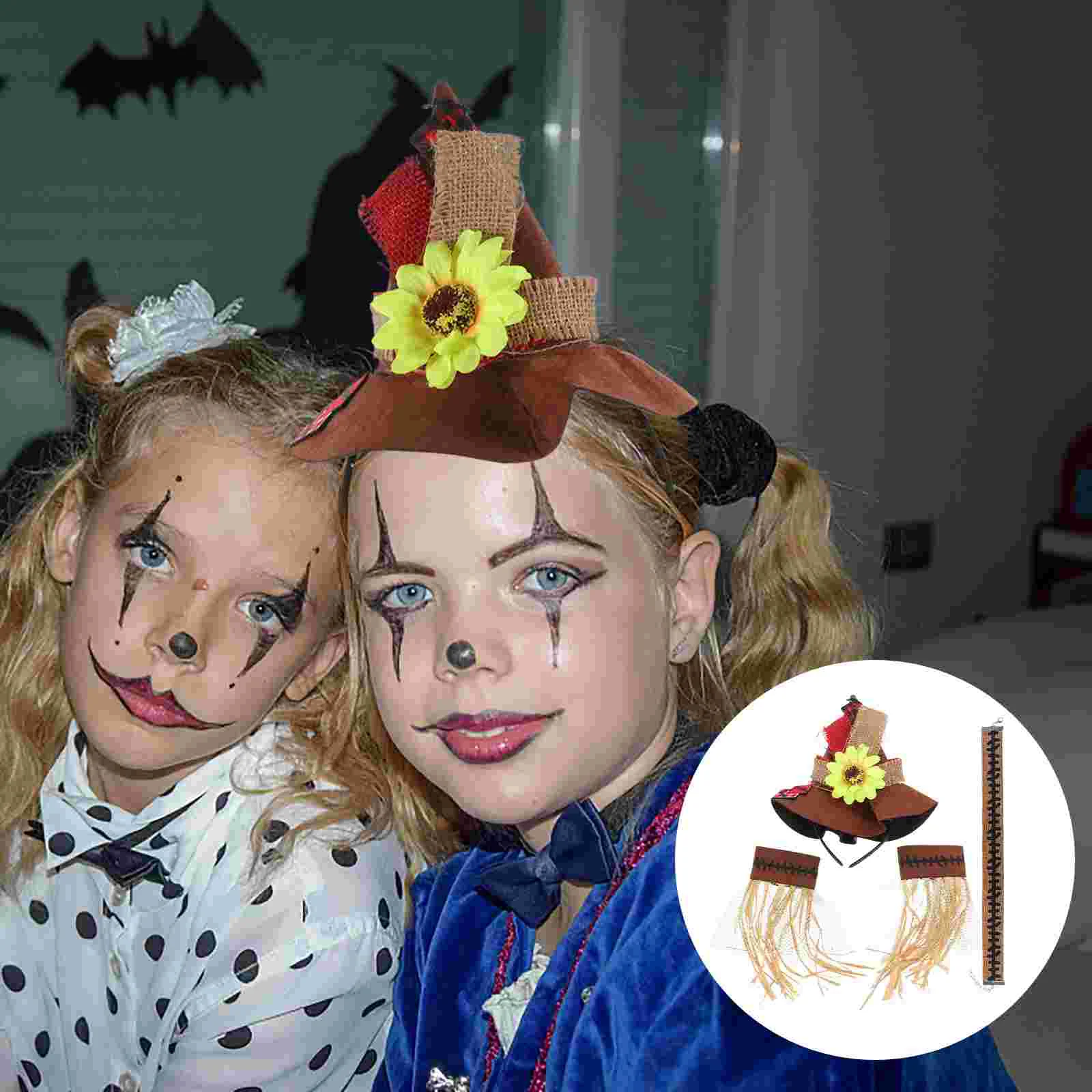 4-teiliges Halloween-Strohhalm-Set mit vier Kostüm-Set für Erwachsene, Cosplay, Spinnennetz, Verzierung, Hut, Party-Requisiten