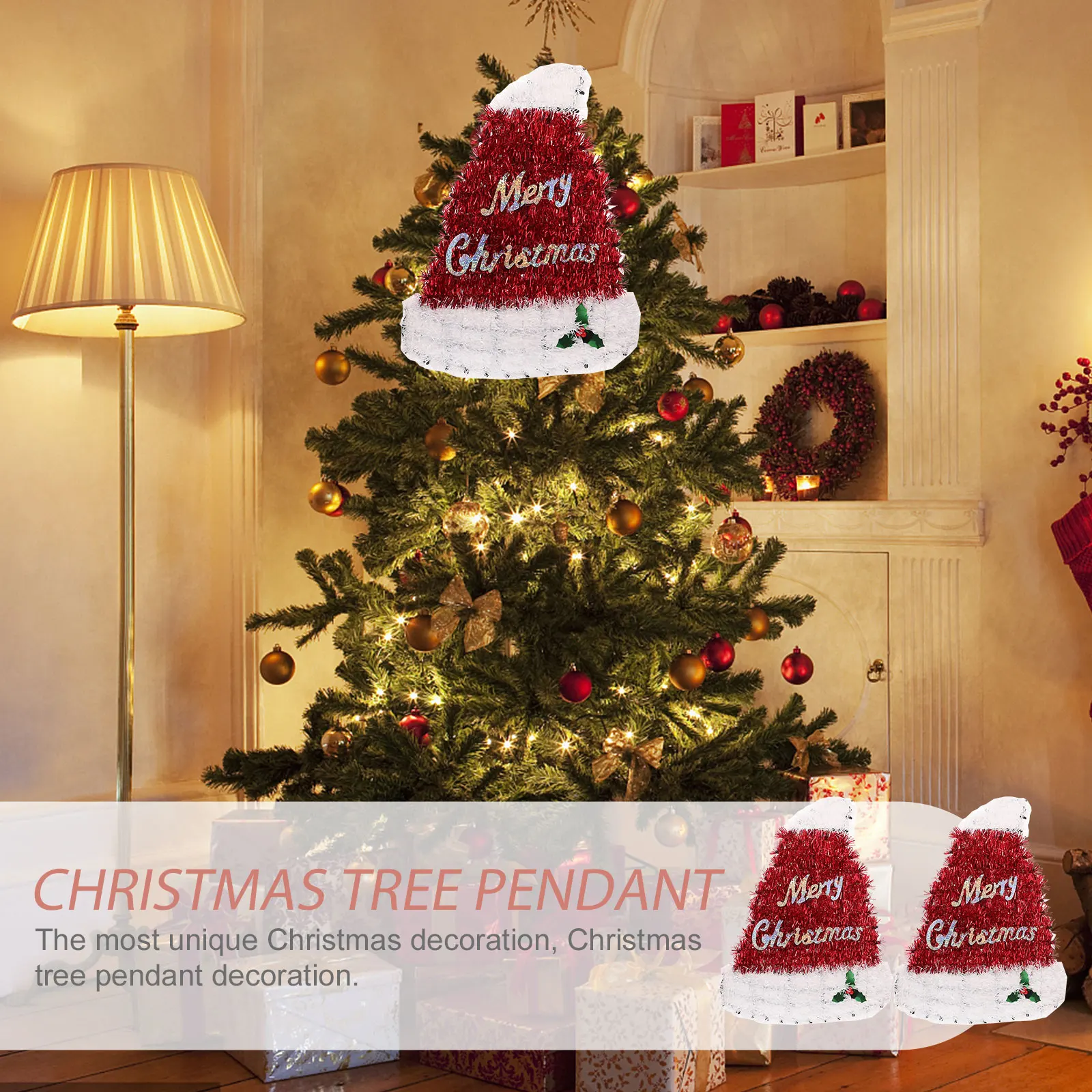 

2Pcs Fringed Santa Hat Decorative Pendants Xmas Tree Ornaments Home Holiday Decor Xmas Hanging Ornament Christmas Decor