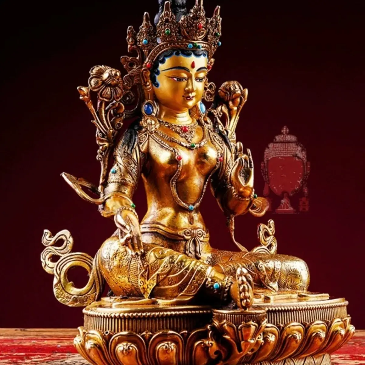 Yong Xi, Green Tara Buddha Statue Home Decoration Green Tara Ornament, Tibetan Legend, Green Tara One Foot