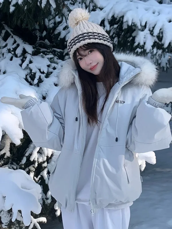 

Women's Thickened down Parka Coat with Large Fur Collar Cotton Padded Jacket Winter Workwear Outerwear Casual Commute Style