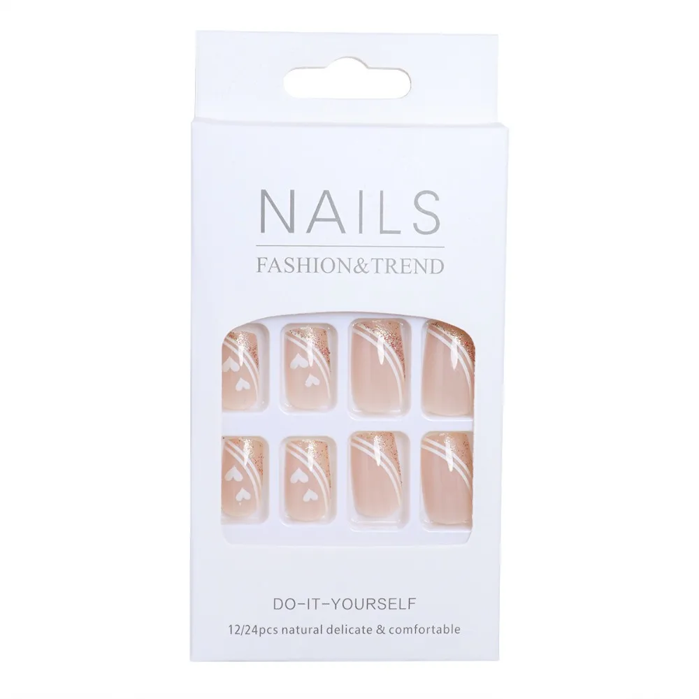 Fashion Wearable Manicure French Fake Nails Square Head Full Cover Press on Nails Nail Tips Women