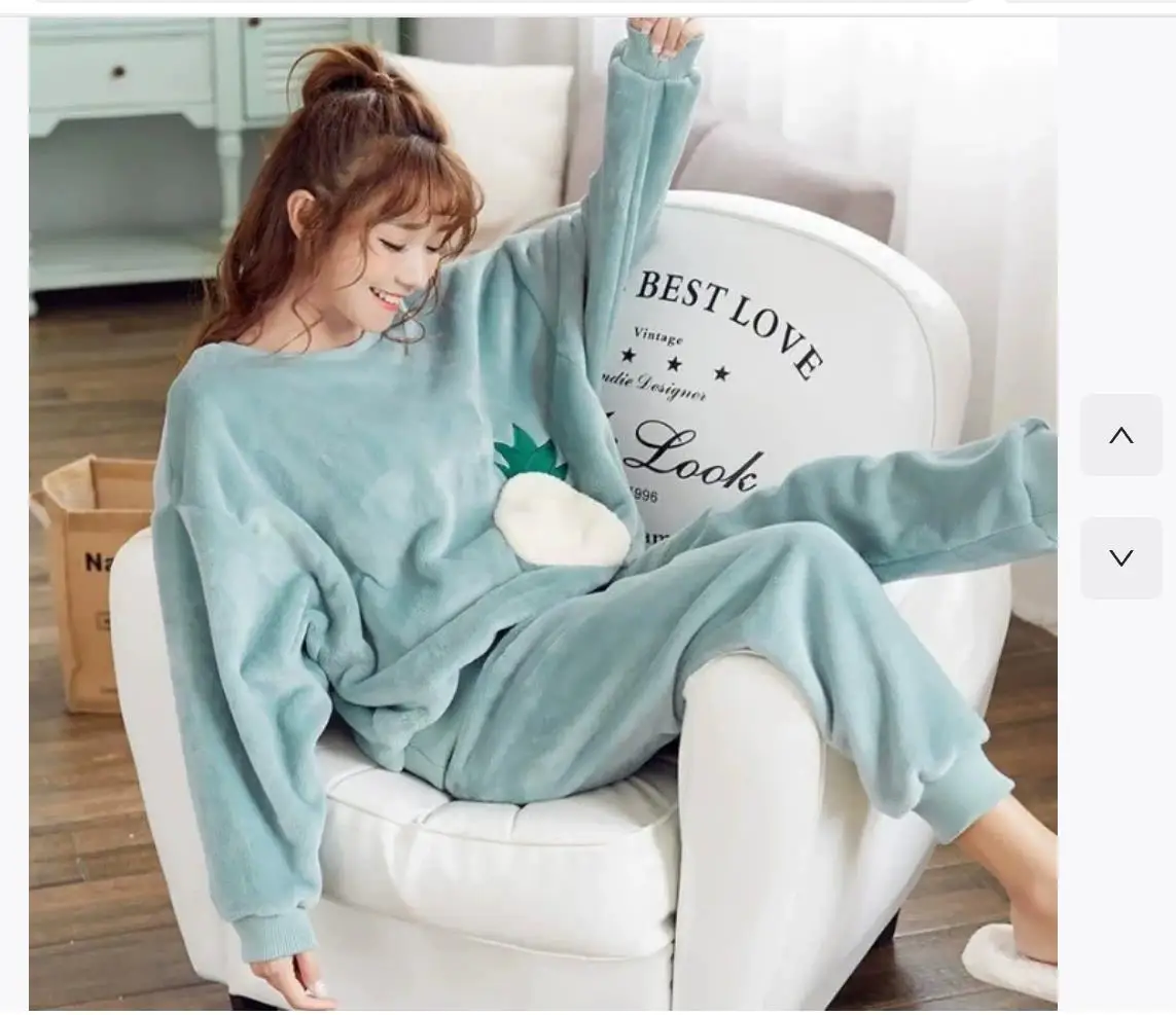 زائد الصوف سميكة الفانيلا لطيف ملابس خاصة فتاة ثوب النوم سنوبي الخريف الشتاء بيجامة صبي المرأة المرجان الصوف طويلة الأكمام السراويل