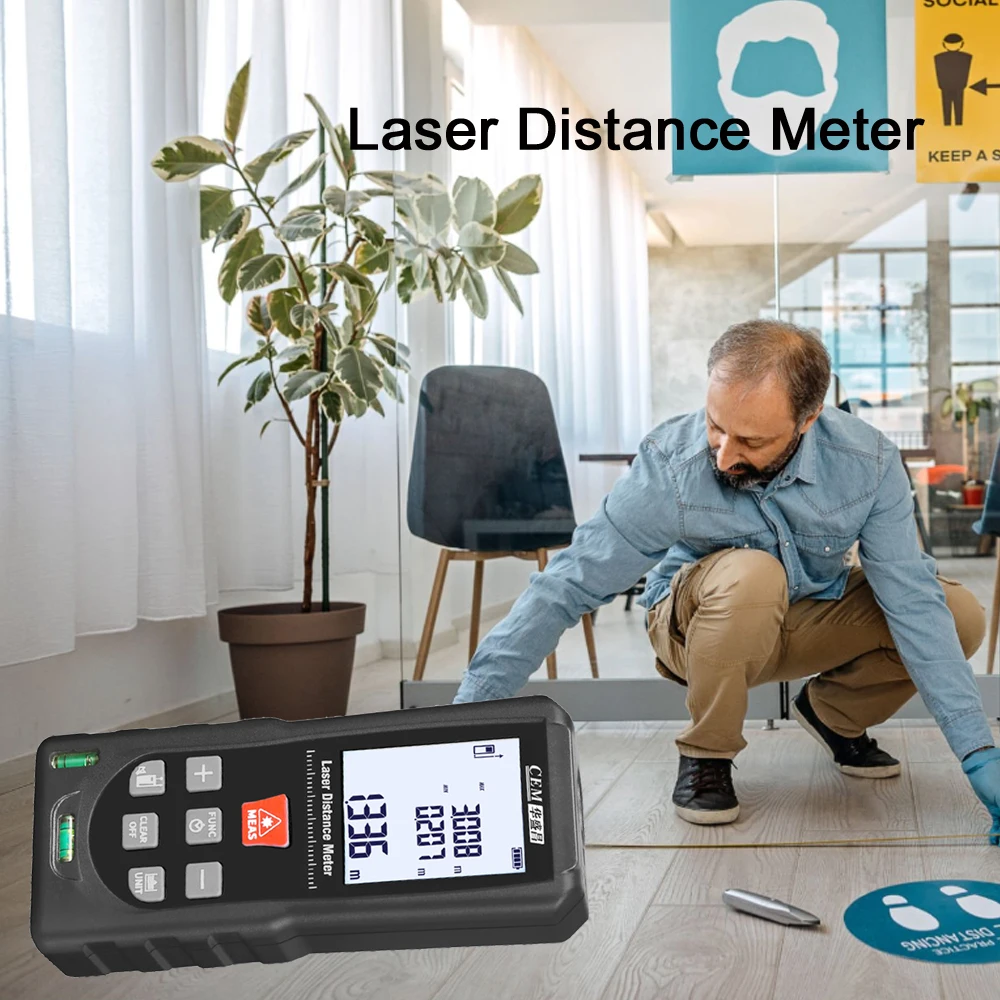 Medidor de distância a laser digital 50m/165 pés com 2 níveis de bolha, unidade M/in/Ft que comuta modo pitagórico, área e volume