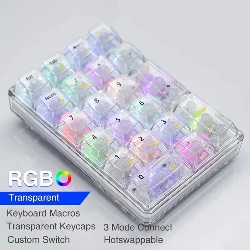 2025 جديد K21 لوحة أرقام بلوتوث لوحة المفاتيح الميكانيكية RGB 21 مفاتيح شفافة فوتوشوب المحاسبة Numpad لوحة مفاتيح الألعاب