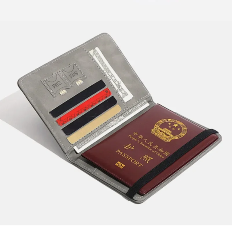 Porte-passeport bloquant RFID avec sangle élastique, étui de couverture de passeport de voyage mondial, fentes pour carte de crédit d'identité professionnelle