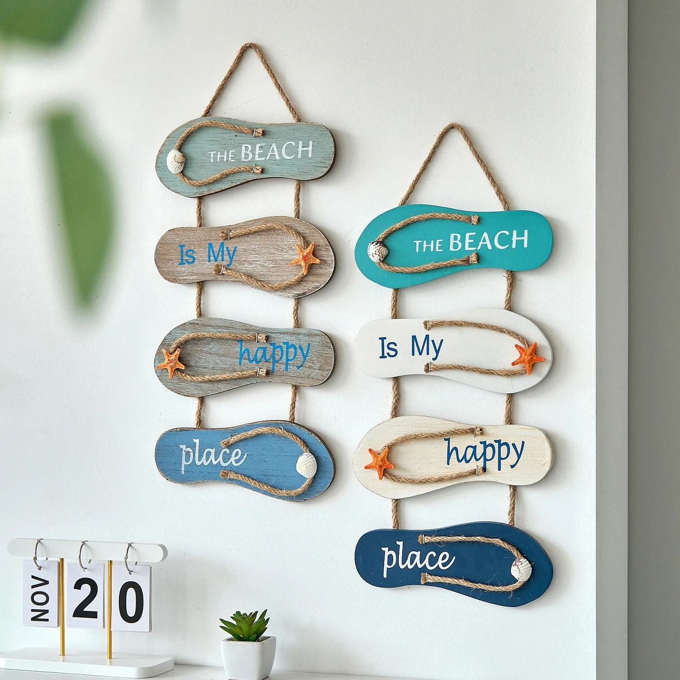 Mediterranean Wooden Flip Flop Wall Hanging Sign The Beach Is My Happy Place Coastal Beach Home Decor