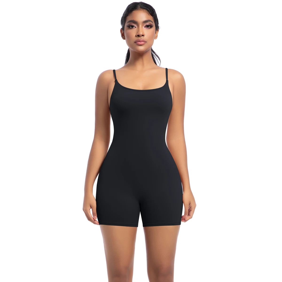 Hochfester Trainings-Stretch-Bodysuit für Frauen, Einteiler, schnelltrocknend, Hüft-Push-Up, Fitness-Shorts, Träger-Jumpsuit – Detail 11