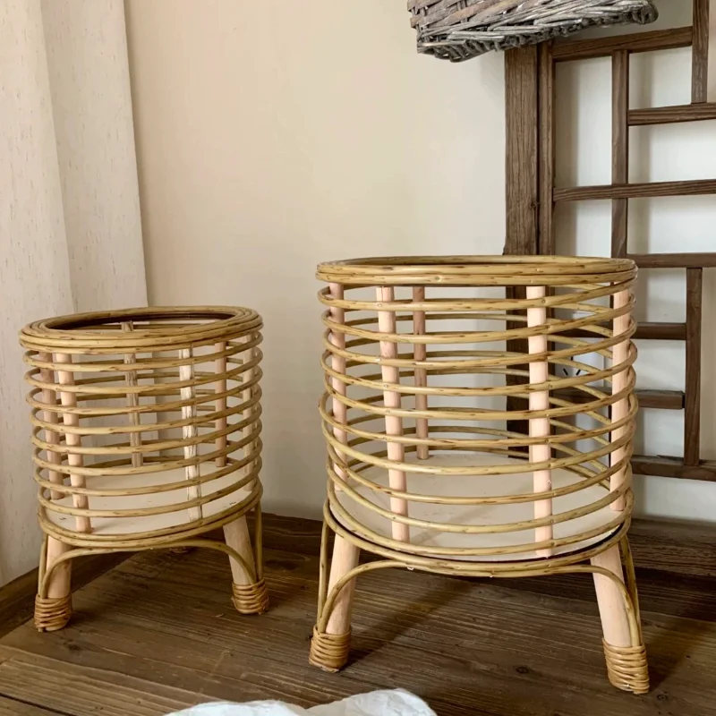Retro Imitation Vine Plant Basket Multifunctional Plant Stand Creative Flower Pot Holder for Balcony Rustic Living Room Decor