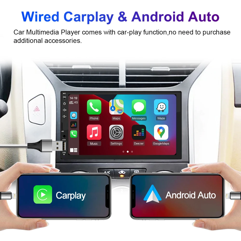 LEHX 7Inch Carplay Android Auto Player IPS Touch Screen HD Automotive Multimedia Car MP5 Player USB Bluetooth Card 2 Din Stereo