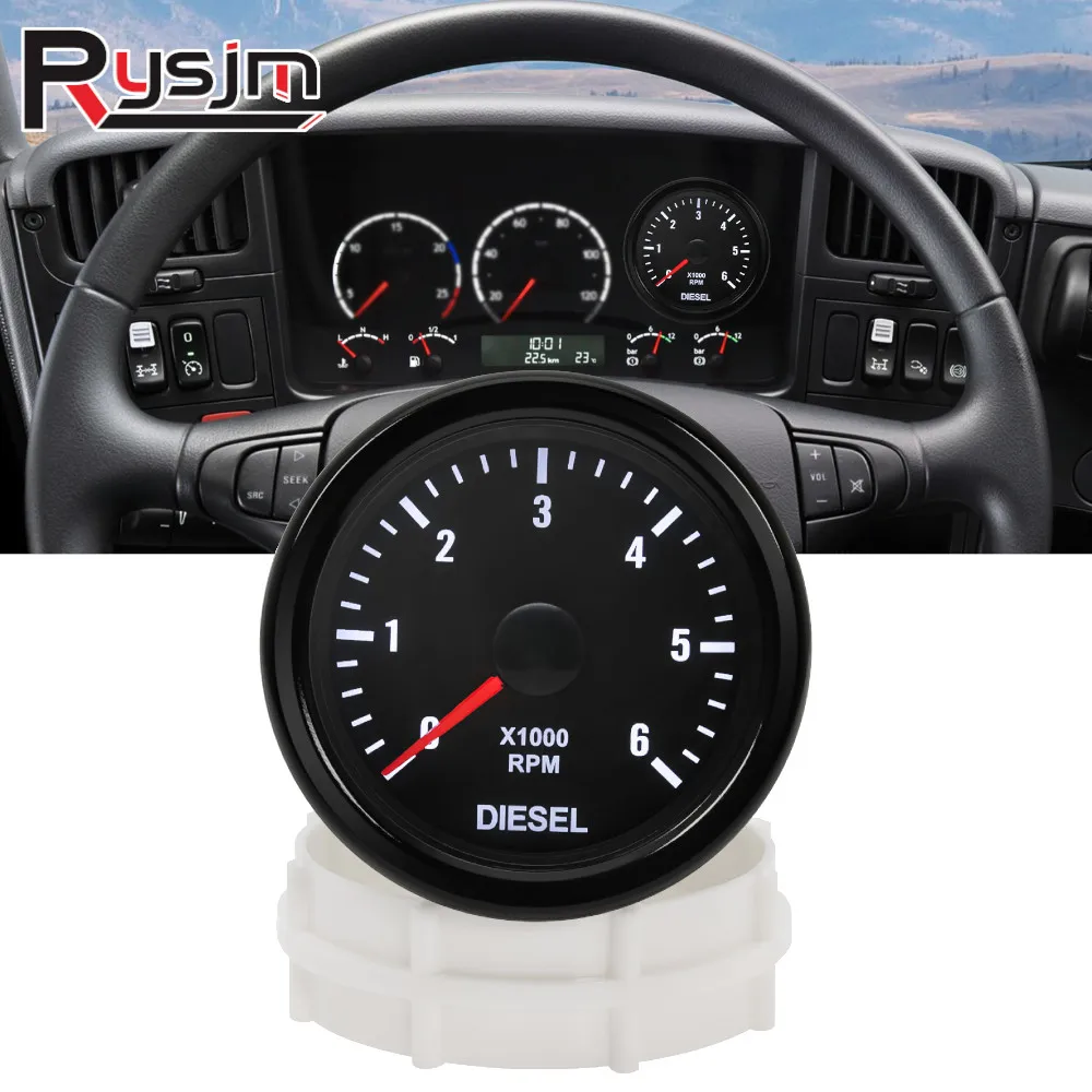 Universal 52MM Electrical Gauge Tachometer 12V 0-6000 RPM Tacho Meter White Backlight For 1-20 Cylinder Diesel Motor Engines view 2