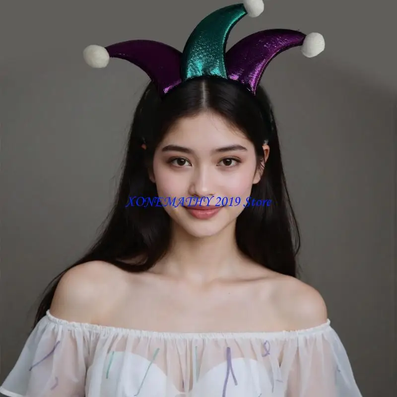 

F42F блестящие ленты для волос реквизит для фотобудки, повязки на голову с рогом клоуна, головной убор для вечеринки