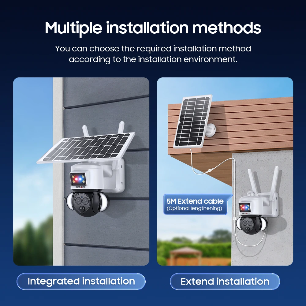 SECTEC 6MP PIR Solar Camera Battery Outdoor Home Surveillance Camera with 4G Wifi Solar Panel IP66 Street Cameras Color Alarm