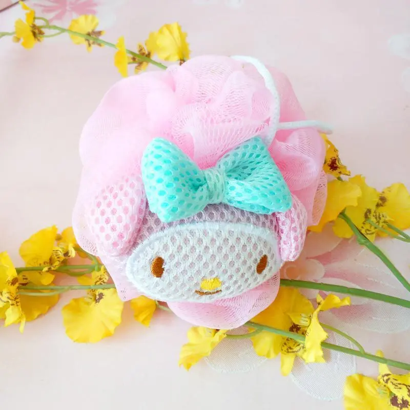 Sanrio New Cute White Hello Kitty Bath Flower Pink My Melody Shower Ball Large Girl Bathing  Back Rubbing Kawaii Cartoon Doll image 5