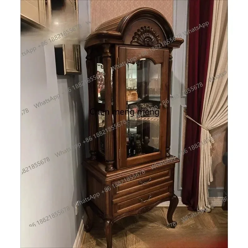 AB03Solid wood home corner display cabinet living room with glass locker, black walnut furniture