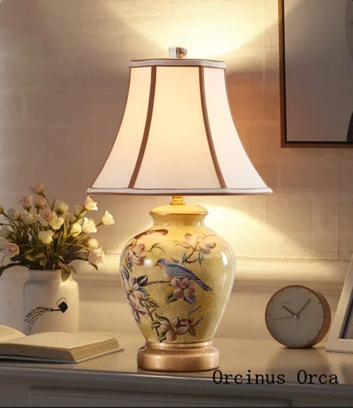 

American Rural Handpainted Table Lamp Living Room Bedroom Bedside Lamp New Chinese Color Ceramic LED Table Lamp